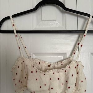 Free People Cream Cami with Red Dot Embroidery